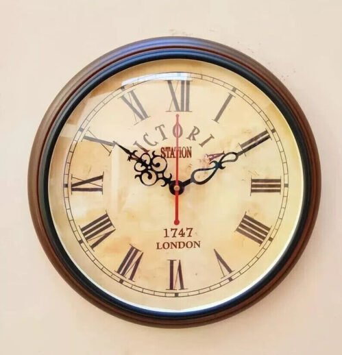 Unique Wooden Wall Clock for Home & Office (Brown)-12 inch Vintage