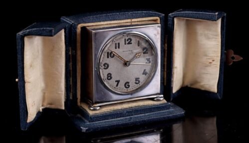 UNIQUE ZENITH SILVER TRAVEL ALARM CLOCK WITH BOX !!!
