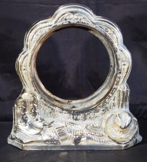 United Metal clock case with cowboy genre scene