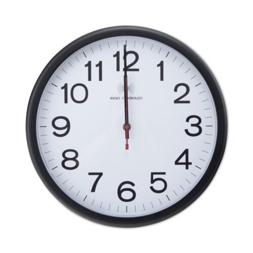 Universal 10417 13-1/2" Deluxe In/Outdoor Atomic Clock - Black, White Face New