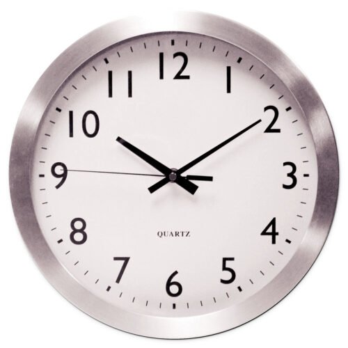Universal Brushed Steel Finish Wall Clock 12" Silver 1 AA Battery 10425