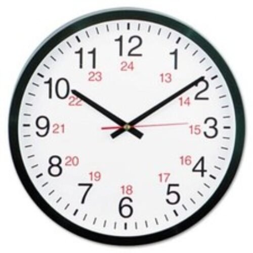 Universal Office Products 10441 24-hour Round Wall Clock, 12 3/4", Black