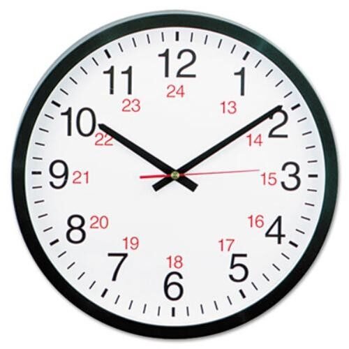 Universal Office Products 10441 24-hour Round Wall Clock, 12 3/4", Black