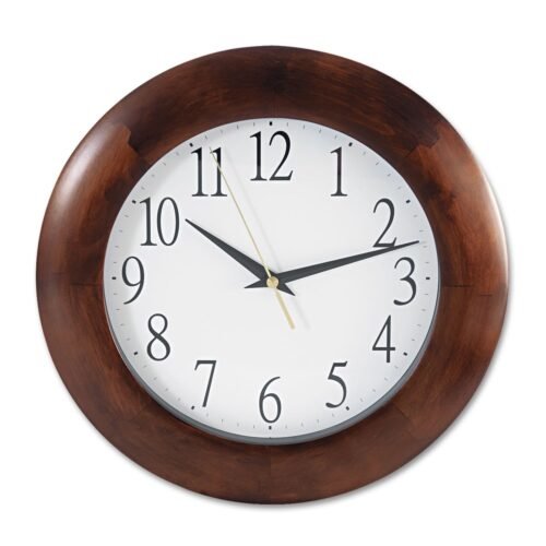Universal Round Wood Wall Clock, 12.75" Overall Diameter, Cherry Case, 1 Aa