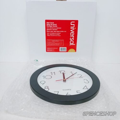 Universal Whisper Quiet Battery Powered 12" Wall Clock Black Case