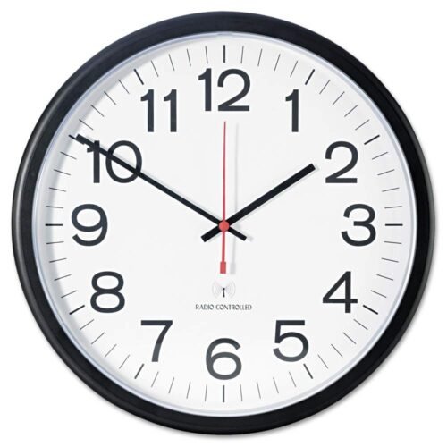 UNV10417 13-1/2 in. Deluxe Indoor/Outdoor Atomic Clock - Black Frame, White Face