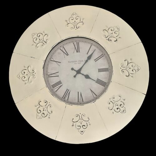 Upcycled Large 24" Round Off-White Metal Framed Wall Clock with Roman Numerals
