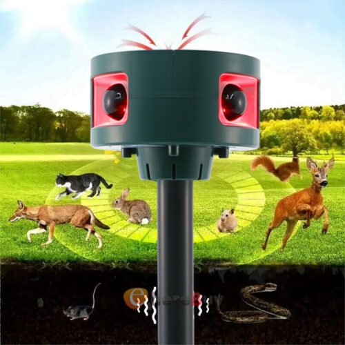 Upgraded Solar Ultrasonic Animal Repellent Dog Cat Skunk Deer Raccoon For Garden