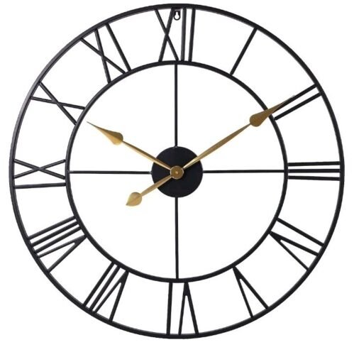 Upgrade Oversized 30" Modern Wall Clock Black Metal Roman Numeral Gold Hands