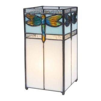 Uplight 10 in. Tall Saujon Dragonfly Tiffany Handmade Genuine Stained Glass Shade...