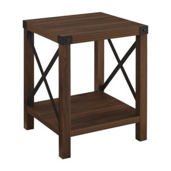 Urban Industrial 18 in. Dark Walnut Square Metal X Accent Side Table...