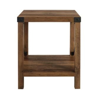 Urban Industrial 18 in. Rustic Oak Square Metal X Accent Side Table...