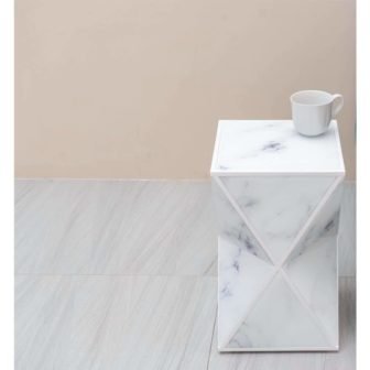 URTR 11.8 in. W White Marble Glass Top End table, Bedside Table...