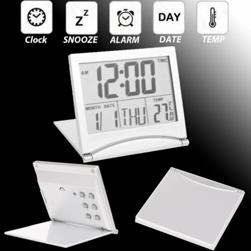 USA Large Digital LCD Folding Travel Alarm Clock with Thermometer Calendar Timer
