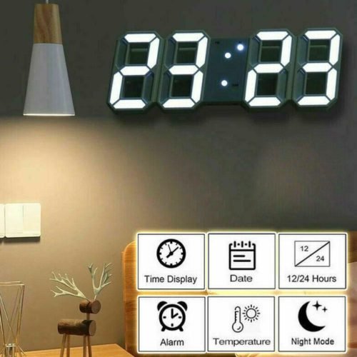 USB Digital 3D LED Big Wall Desk Alarm Clock Snooze 12/24 Hours Auto Brightness