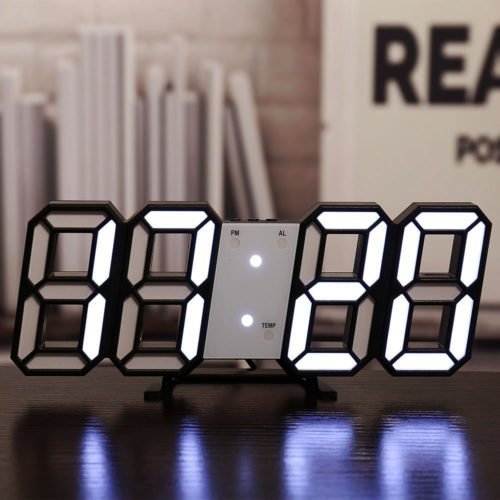 USB Digital 3D LED Big Wall Desk Alarm Clock Snooze Auto Brightness Home Decor