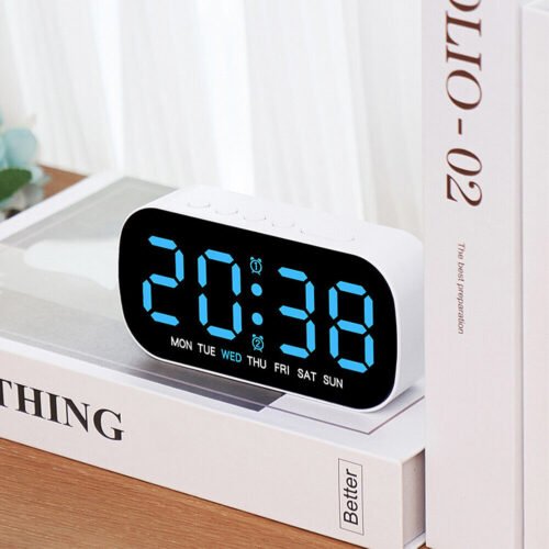 USB Power Digital Alarm Clock Temperature Date Week Dual Alarm 12/24H LED Clock