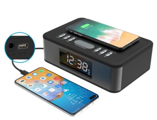 Used Kaito KA718 Bedside Bluetooth Alarm Clock Radio with Wireless Charger