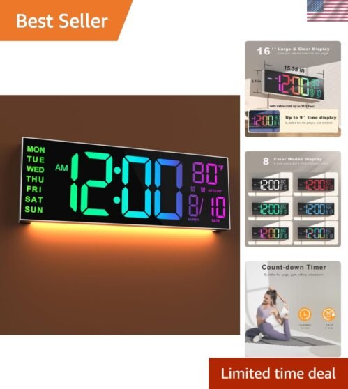 User-Friendly 16-Inch Alarm Clock with Multi-Display & Night Light for Seniors