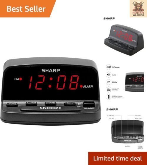 User-Friendly Digital Alarm Clock with Illuminated Red Digits & Battery Secure