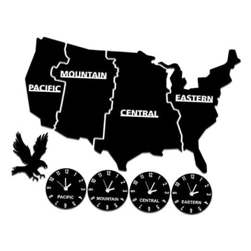 US Time Zones Wall Clock United States Map Multiple Timezone Acrylic Wall