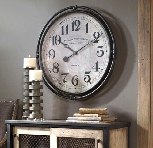 Uttermost 06449 Nakul Wall Clock Aged Ivory Clock Face Under Glass Iron Frame
