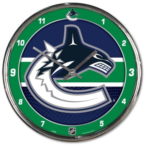 VANCOUVER CANUCKS 12" CHROME ROUND WALL CLOCK NEW WINCRAFT