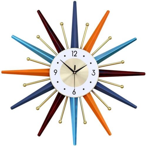 Vctrqov Large Wall Clock 27.5 Inch Modern Wall Clock Starburst Mid-Century Mo...