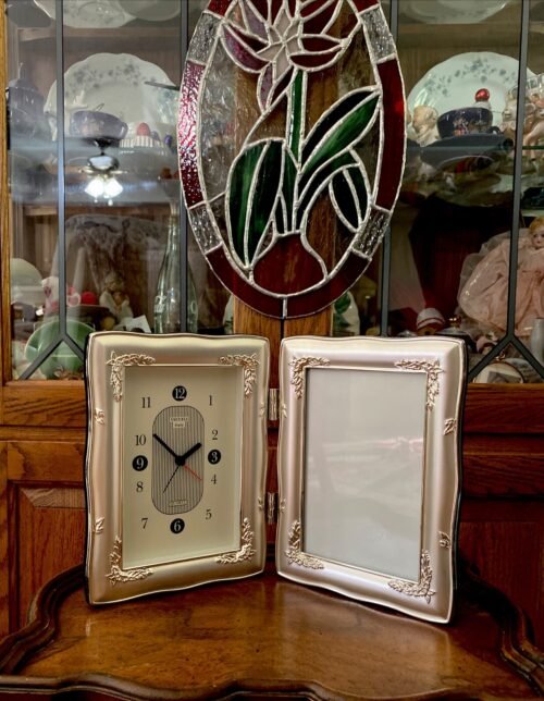 Vecceli Italy Silver Picture Double Frame Quartz Alarm Clock Wedding Photo 4”x6”