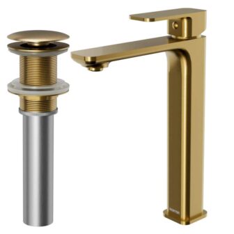 Venda Single Handle Single Hole Vessel Bathroom Faucet with Matching Pop Up Drain in Brushed detail