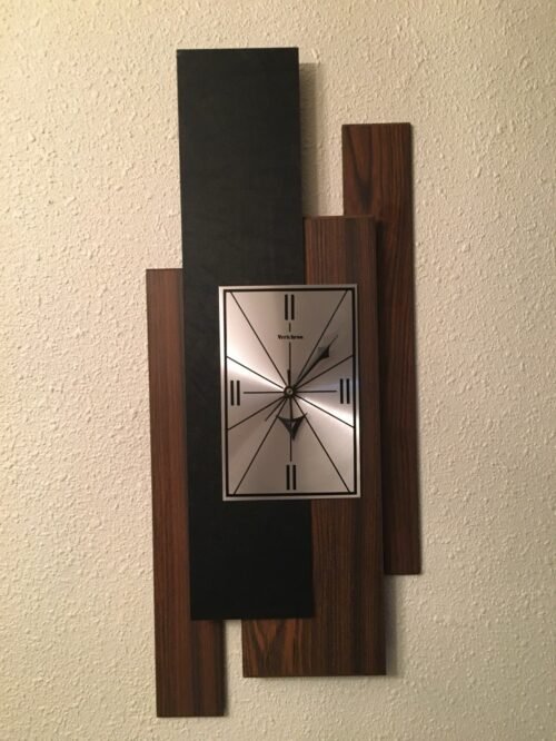 Verichron Vintage Mid Century Modern Floating Panels Wall Clock Wood Black Works