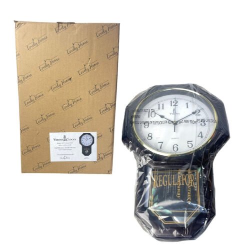 Verona Dark Wooden Finish Pendulum White Dial Elegant Wall Clock NEW OPEN BOX