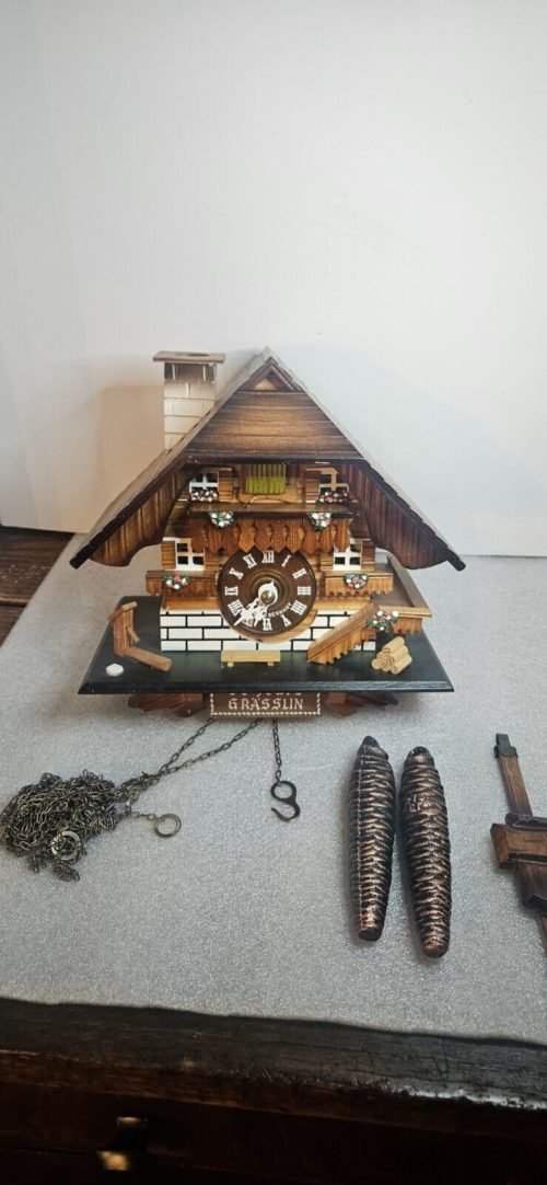 VERY RARE BlACK FOREST, Chalet CUCKOO CLOCK,Hubert Herr Movement,Germany, Works