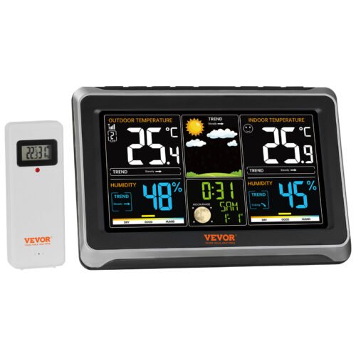 VEVOR 7-in-1 Weather Station Wireless Weather Station with Sensor Atomic Clock