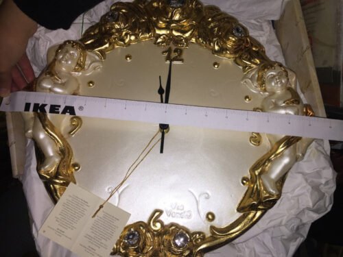Via Veneto Wall Clock, Ceramic, Made in Italy, Gold painted, White