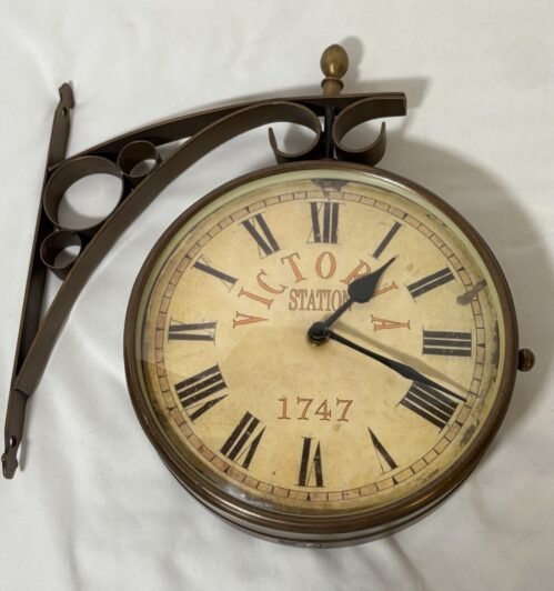 Victoria Station 1747 Double Sided Brass Wall Mount Railway Clock READ Condition