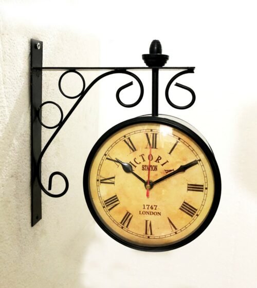Victoria Station Double Sided Railway Black Powder Coated Clock Functional Clock