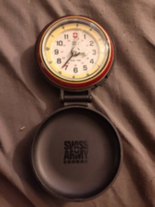 Victorinox Swiss Army Wenger Travel Alarm Clock Pocket Watch Dual Time Black