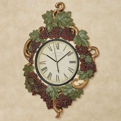 Vigne Elegante Handpainted Grapes Wall Clock Dark Red - 24.5 Inches High