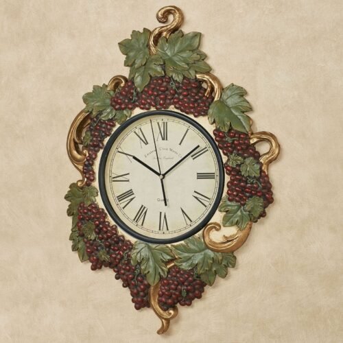 Vigne Elegante Handpainted Grapes Wall Clock Dark Red - 24.5 Inches High