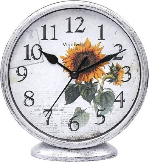 Vigorwise Desk Clock, 6 Inch Vintage Sunflower Table Silent Trim Color Random