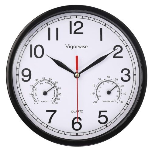 Vigorwise Wall Clock Sweep Silent Movement Accurate Clocks with Temperature & H