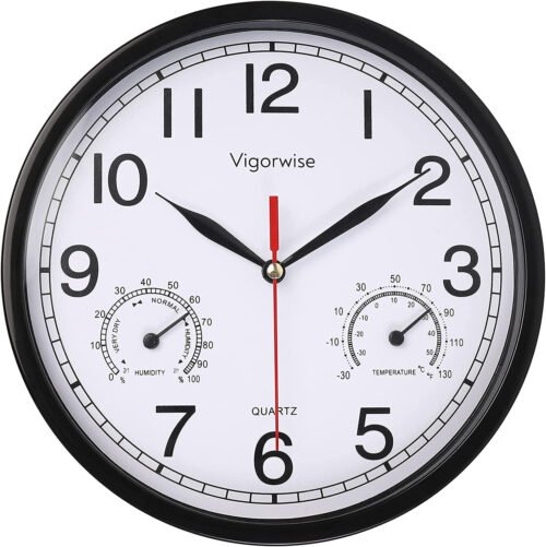 Vigorwise Wall Clock, Sweep Silent Movement Accurate Clocks with Temperature & H