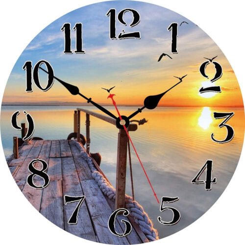 VIKMARI 14 Inch Silent Non-Ticking Wooden round Wall Clock Big Arabic Numerals W