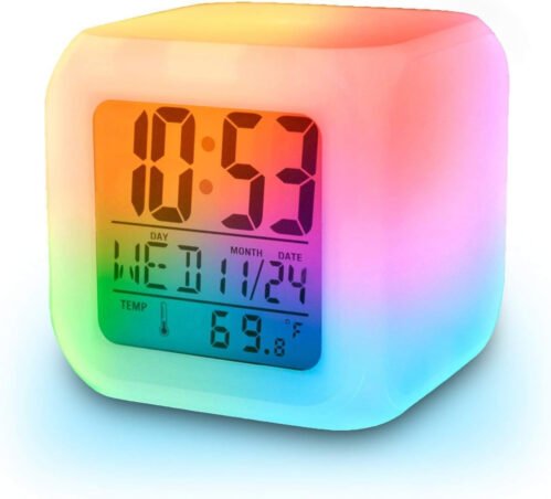 Vinmax Digital Alarm Thermometer Night Glowing Cube 7 Colors Clock LED Change LC