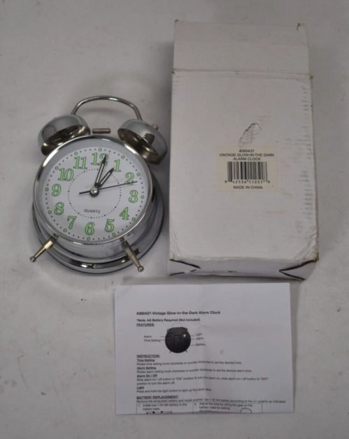 Vintage Glow In The Dark Alarm Clock Home Decoration Analog Style Silver