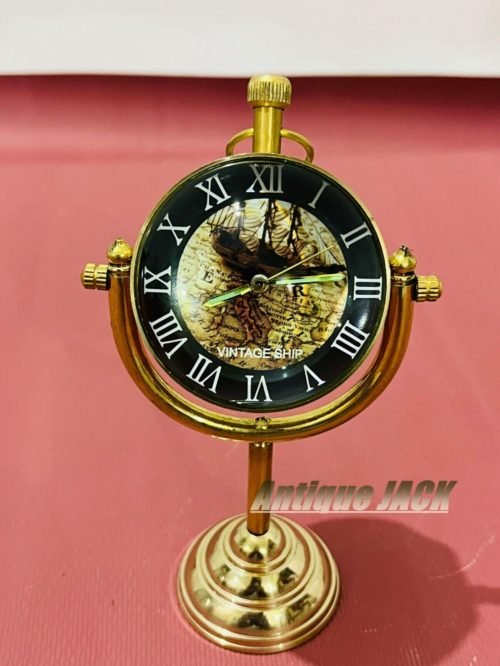 Vintage-inspired 5-inch desk clock in antique brass finish