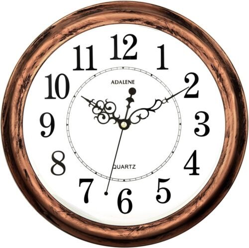 Vintage-Looking Wall Clock w/ Non-Ticking Hand & Analog Display