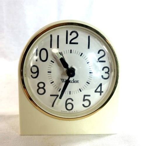 Vintage Off-White Westclox Wind Up Alarm Clock Glow In The Dark Hands WORKS