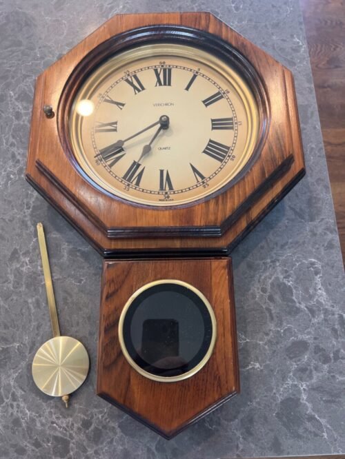 VINTAGE-Verichron Quartz With Pendulum Wall Clock 21" x 14" x 4" Tested